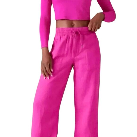 ATHLETA RETREAT WIDE LEG LINEN PANTS PANT RESORT VACATION PINK XXS PETITE - Picture 6 of 15
